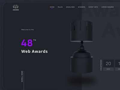Awards Homepage 3d branding dark theme graphic design hero image motion graphics ui design web design website