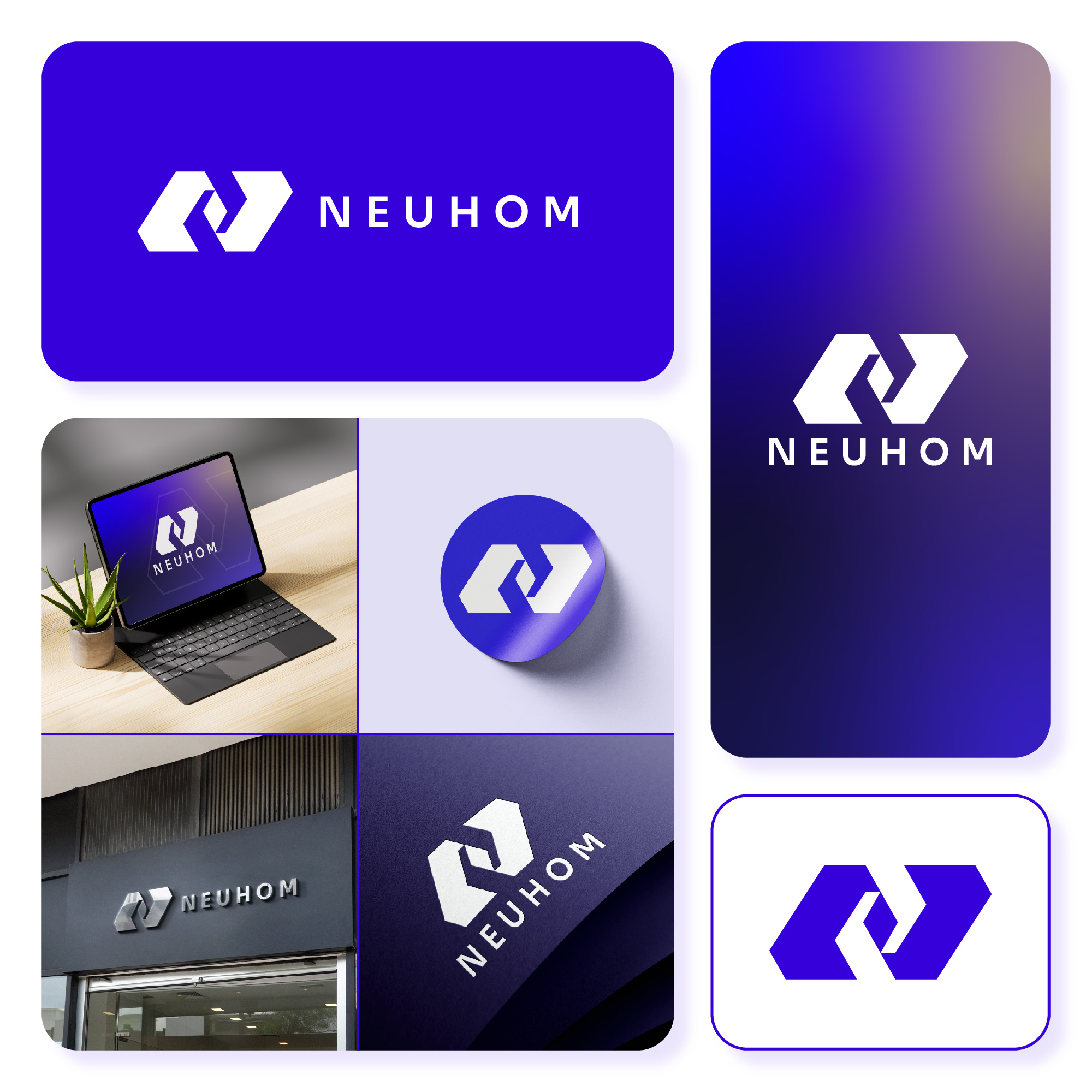 Futuristic, Sleek and Minimalistic logo design of NeuHom 2024 best logo design best logo design blue logo design branding business logo design corporate brand identity graphic design letter logo logo logo brand guidelines logo design trends minimal logo design modern minimal design monogram logo design n logo personal logo design white and blue logo