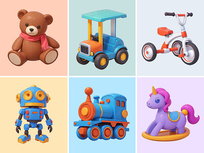 Kid Toys Cartoon Illustration 3d bear cartoon cute icon illustration pastel rendering robot