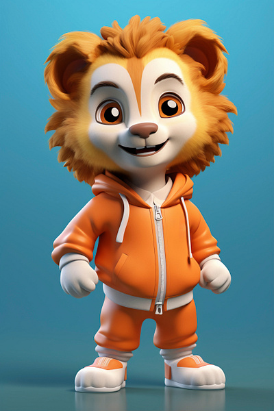 cute lion wearing sporty outfit 3d african tree animation graphic design
