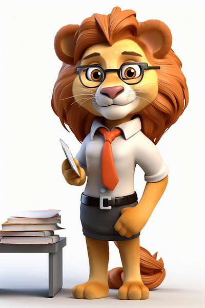 Cute lioness wearing a work outfit 3d african tree animation graphic design