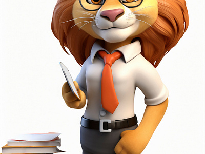 Cute lioness wearing a work outfit 3d african tree animation graphic design