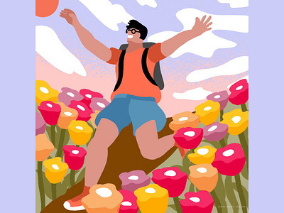 Spring floral hike illustration spring