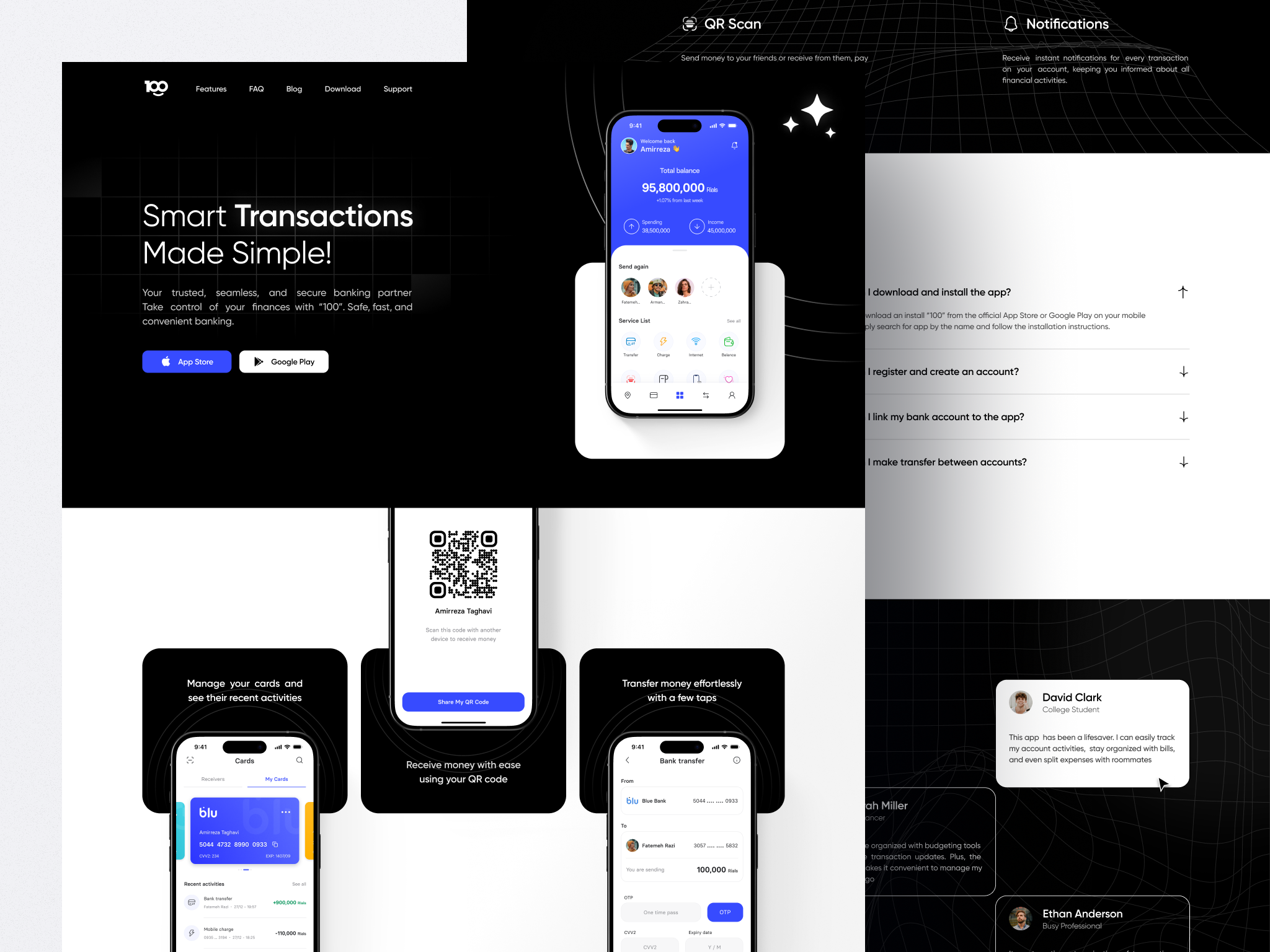 Landing Page for Finance App "100" app landing design finance finance landing financeapp landing minimal ui