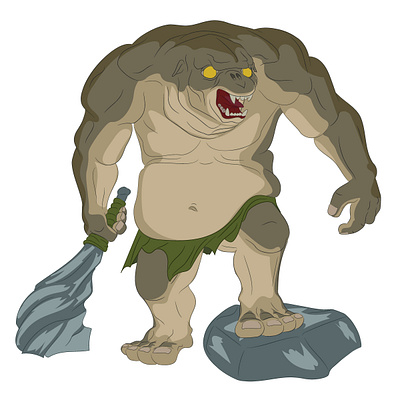 Пещерный тролль с каменной дубиной troll with thick stick