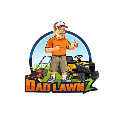 Lawn Business Logo branding cartoon character dad father identity lawn logo mascot