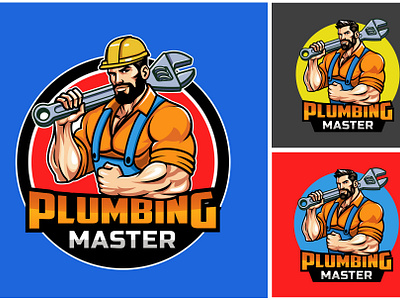 Plumbing Master Logo cartoon handyman logo man masculine muscular plumber plumbing powerful strong