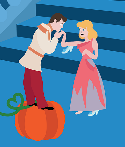 Cinderella & Prince Charming animation illustration vector