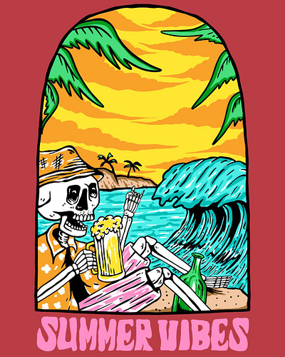 Summer vibes beach bones paradise skeleton skull vacation waves