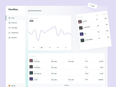 FirstMate - Dashboard blockchain cryptocurrency dashboard marketplace nft nft collections nft storefront product design ui design ux design web3