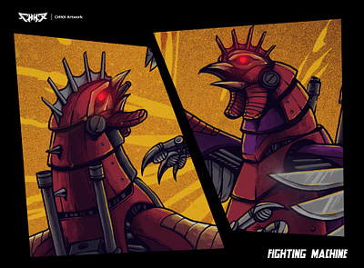 Fighting Machine artwork digitalart digitalillustration fighting graphic design illustration machine rooster war