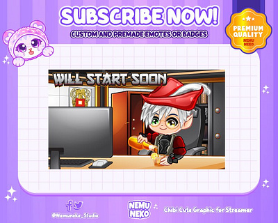 🍷Custom Chibi Screen by Nemuneko Studio🍷 animation chibi art custom design design graphic design illustration original character overlays stream package twitch emotes