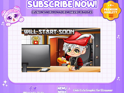 🍷Custom Chibi Screen by Nemuneko Studio🍷 animation chibi art custom design design graphic design illustration original character overlays stream package twitch emotes