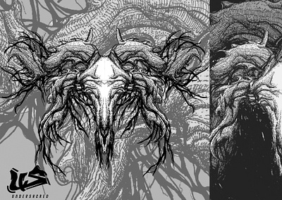 SKULL HORN album black creative illustration detailed digital illustration graphic artist graphic design horn illustration illustrator ink music pen skull white