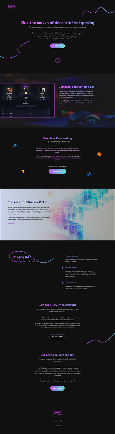 FunSurf - Decentralized gaming platform gaming ui web3 website