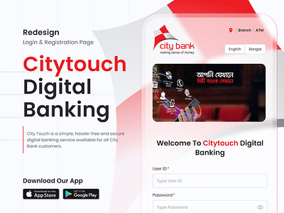 Redesign the Login & Registration Page awesome beautifull branding citybank citytouch creative design digitalbanking inspirational login page login page ui login ui modern redesign registration page ui user interface ux design