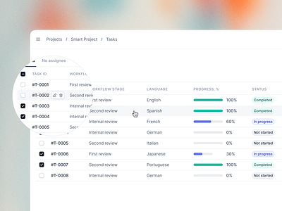 Tasks table app avatar badge button checkbox date dense design drag drag and drop dropdown file filter graph hover row saas sort table ui