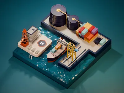 Port Marine Scene 3d 3d animation 3d art 3d artist 3d illustration 3d rendering artwork blender blender 3d blender3d cargo design diorama illustration isometric low poly marine ui ux video