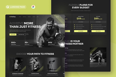 Fitness Studio Landing Page black brown clean figma fitness studio landing page interface landing modern neat page professional template ui user white
