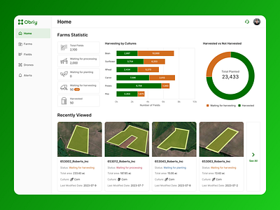 Drone-based agro SaaS farm management system - Home page - Light agricultural agro app analytics crop dashboard data visualization drone farm farm management field web application wed design