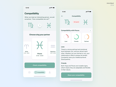 AstroSpot compatibility horoscope insights mobile app ui zodiac sign