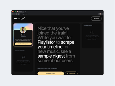 Onboarding — Curated music playlist app design product design ui uiux web app