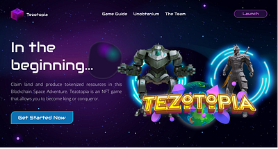 Tezotopia reimagined game landing page ui web3 website