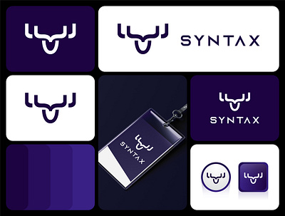 Syntax Logo animal app branding deer design exclusive face head horn line logo mockup modern program programing purple sale startup syntax web