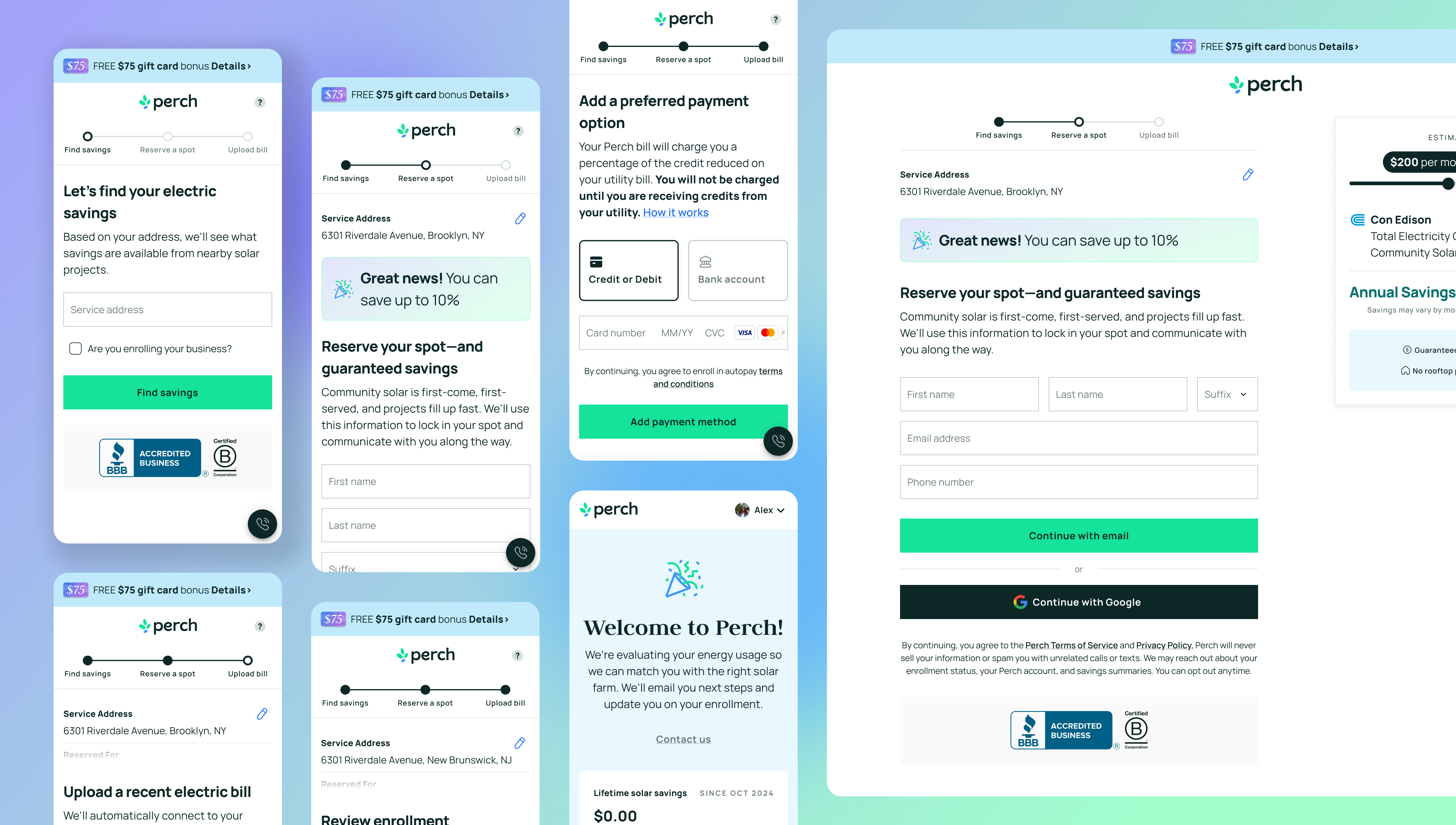 Perch Enrollment app interface user experience