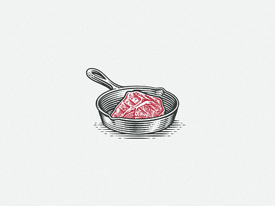 Pan & Steak illustration label meat pan wine