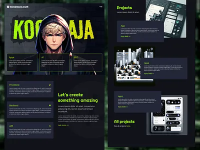 Portfolio anime style website design coder desigh figma hacker layout portfolio ui web web design web development