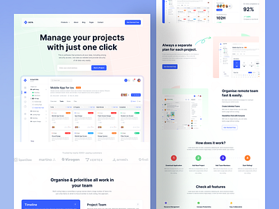 Project Management Landing Page homepage landing page landing page ui landingpage management design popular project management saas saas product site task management task management landing page todo ui uiux webdesign website