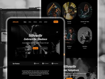 Silhouette - Local rock band website band mockup band website dark theme landing page mockup local band website minimal musical website rock band rock band mockup rock band webste rock landing page shadows ui design web design web mockup website for rock band