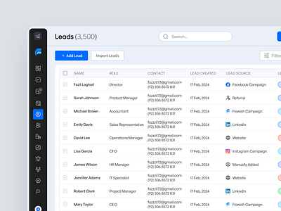 Leads Screen - CRM and Lead Management System crm crm design crm software crm tool design crm ui ux dashboard dashboard design lead lead management leads list product design software design ui ux design ui ux designer