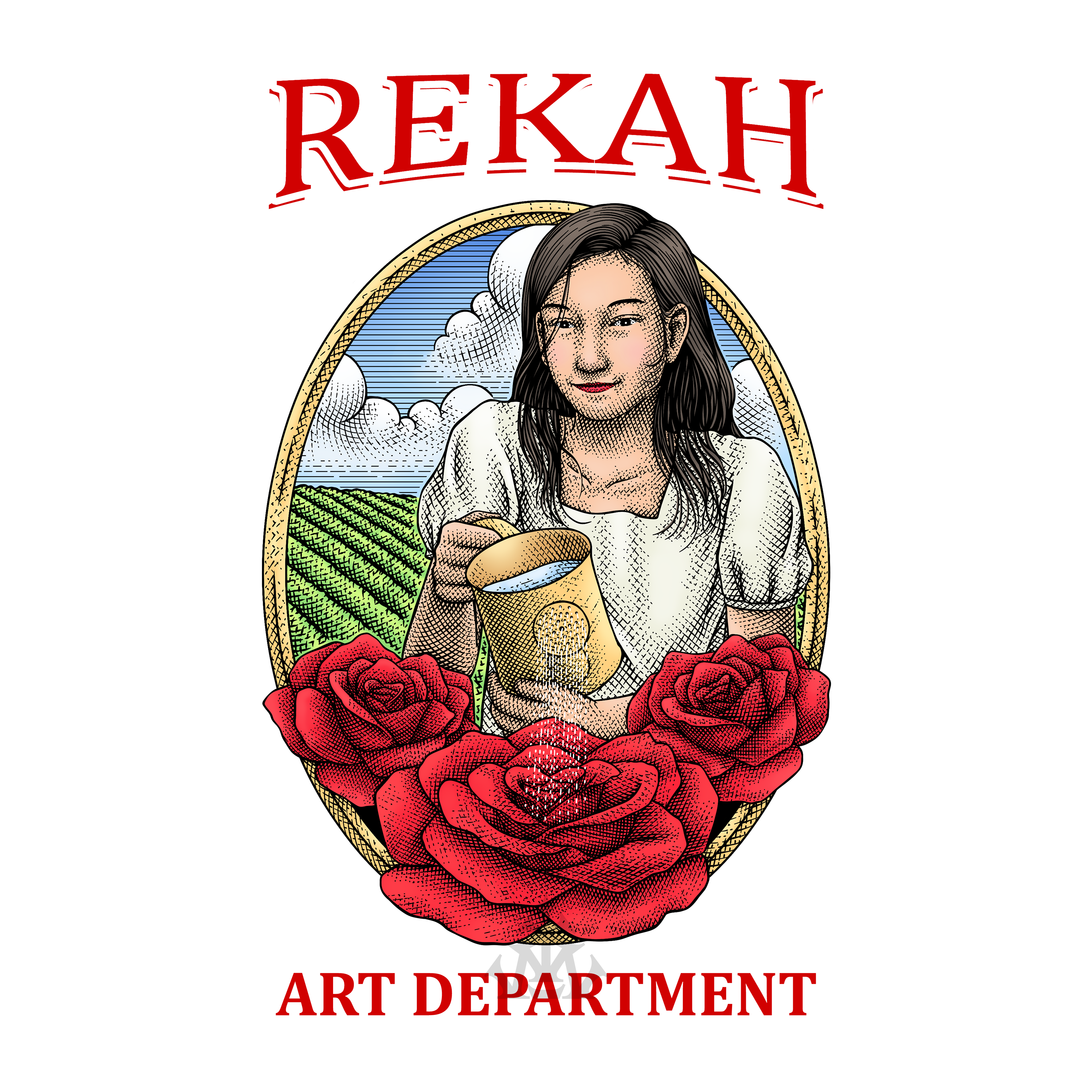 Rekah Art Department Logo Design art beautiful branding classic design engrave engraving etching farming feminim girl graphic design illustration logo money engraving red rose retro village vintage woman