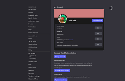 Settings Page dailyui dailyui007 discord settings page ui