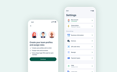 Settings page for POS app avatar mobile product design settings ui ux