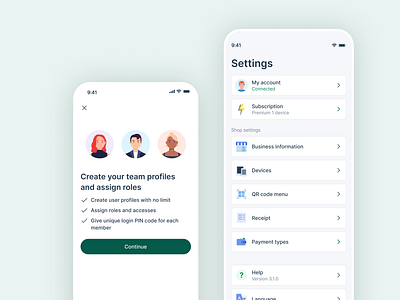 Settings page for POS app avatar mobile product design settings ui ux