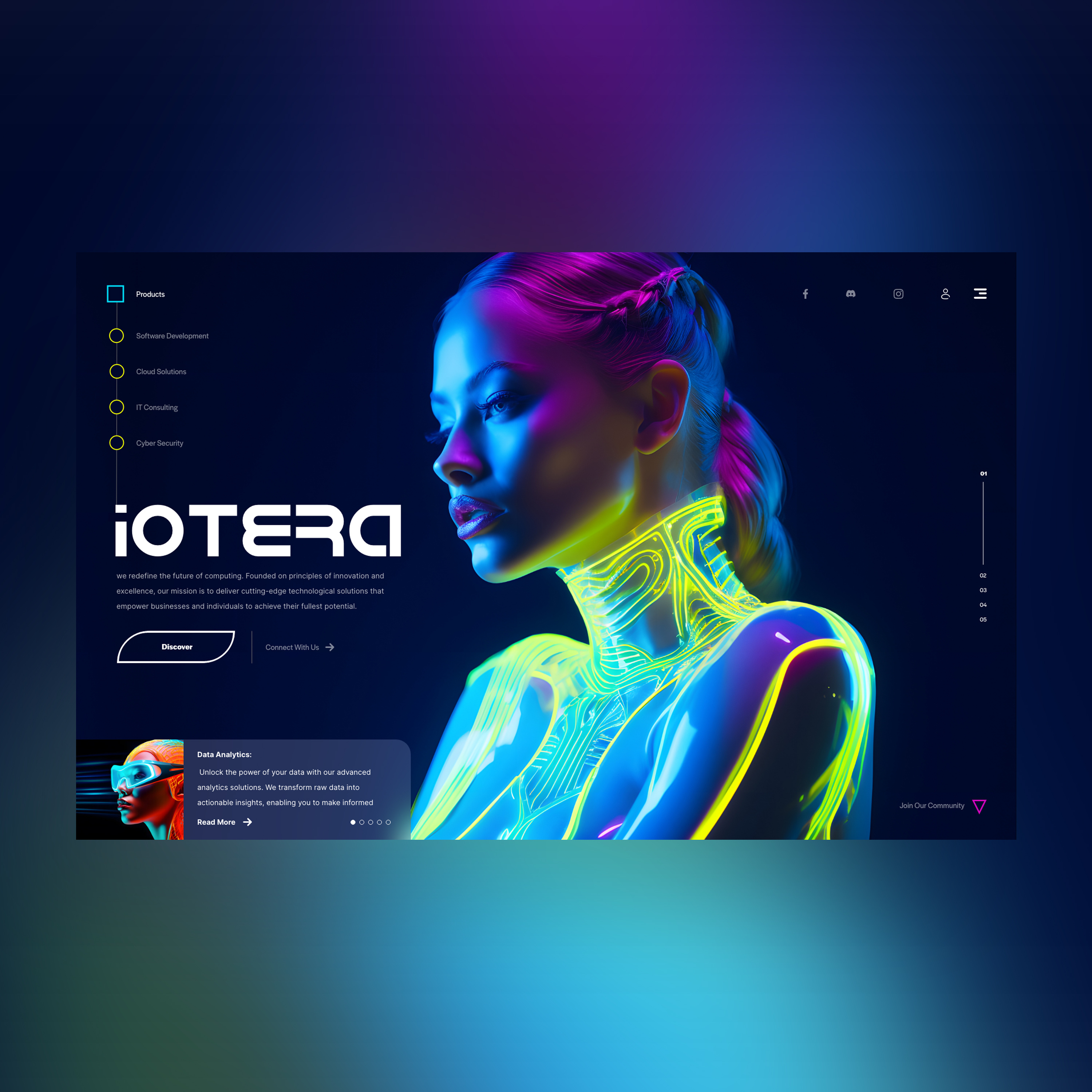 ioTera Web Ui Landing Design Shot blockchain branding computing cryptocurrency design graphic design illustration it luminous color metaverse neon nft photography ui ui design ux ux design web design web3