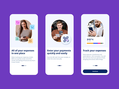 Onboarding screens for an expense tracker app app expense tracker expense tracking illustration minimalist mobile onboarding onboarding screens product tracker ui ui design ux design