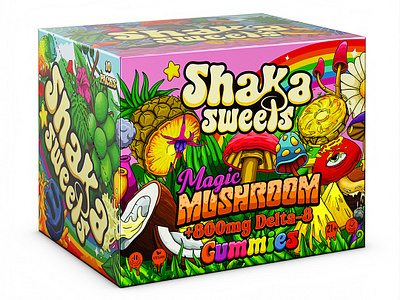 Shaka Sweets Box Design box box design branding candy character design design graphic design gummy gummy box illustration logo logo design magicmushroom mushroom mushroomcandy mushroomgummy sweet ui ux vector