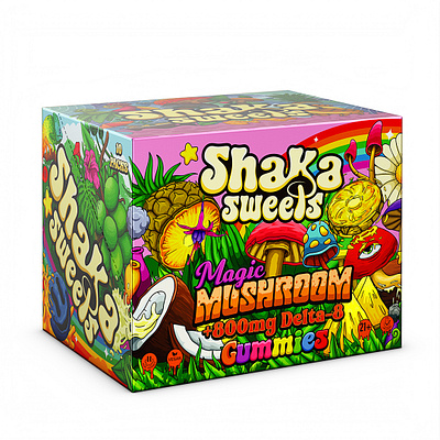 Shaka Sweets Box Design box box design branding candy character design design graphic design gummy gummy box illustration logo logo design magicmushroom mushroom mushroomcandy mushroomgummy sweet ui ux vector