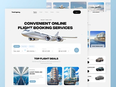 Booking Flights, Hotel & Car Web Ui Design advanture travel airplane booking platform car rental faq flight booking header hero section hoetl hotel reservation landing page mobile modern website tourist travel agency travel discovery travel website design ui vacation planner web design