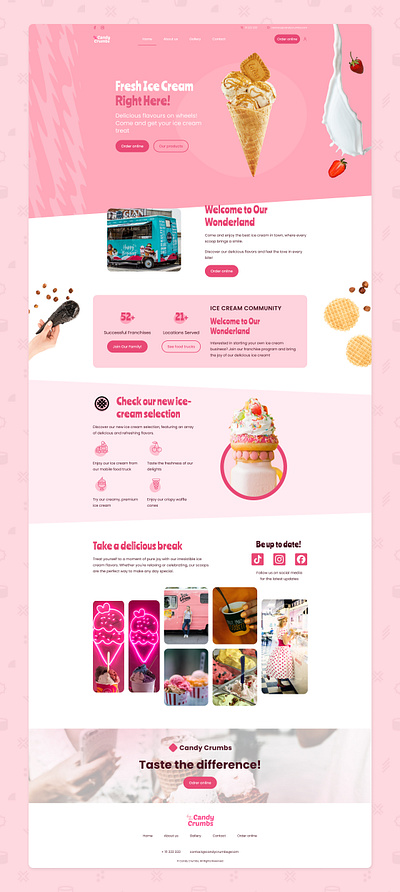 Redesign of Ice Cream Website Template clean cute design ice cream website landing page motion graphics pink redesign restaurant website ui ux web design website template