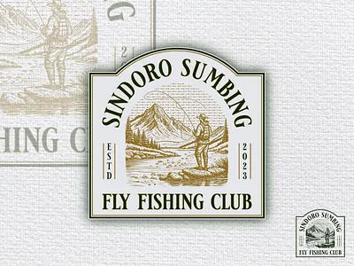 Vintage Hand-drawn Emblem Logo for Sindoro Sumbing Fishing Club awesome logo classic logo emblem logo fishing club fishing logo fishing t shirt fly fishing hand drawn illustration hand drawn logo mountain logo rustic logo vintage emblem vintage logo