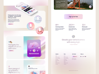 Product page app branding cards categories clean design flat footer illustration ios layout mindfulness player ui ux web yoga