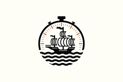 Seafarers Time Logo boat clock logo modern ocean sea ship time timer waves