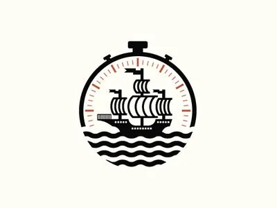 Seafarers Time Logo adventures boat clock logo nature ocean sea ship time timer waves