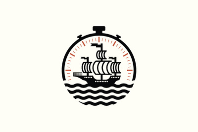 Seafarers Time Logo adventures boat clock logo nature ocean sea ship time timer waves