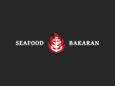 Seafood Bakaran Logo anchor bakaran fire fish flame food grill logo retro sea seafood